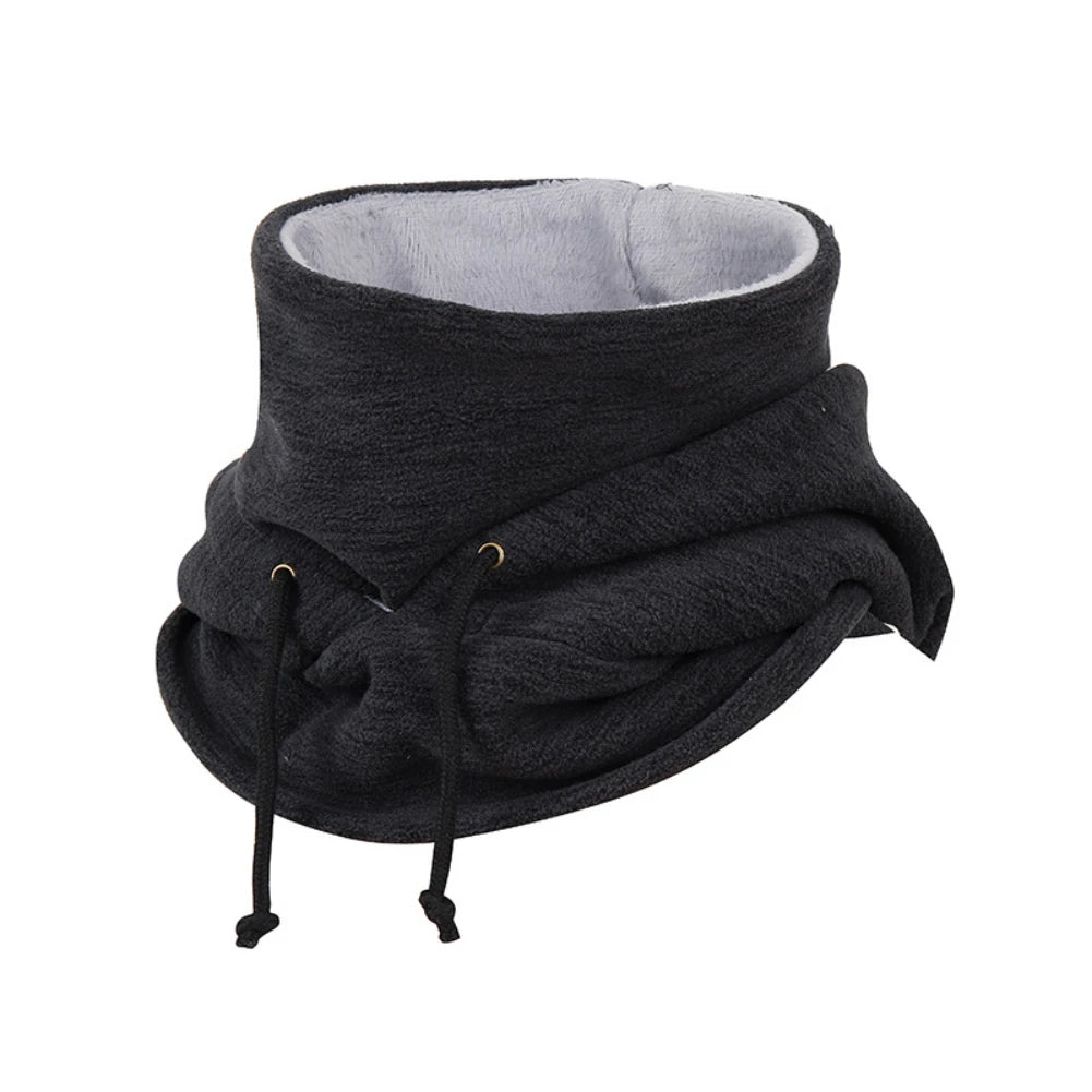 Warm Fleece Lining Drawstring Neck Gaiter  Windproof Hat Balaclava