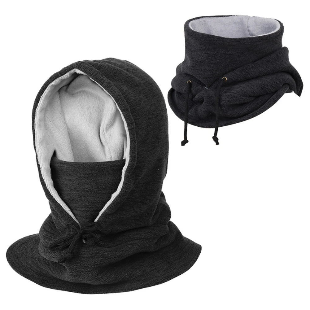 Warm Fleece Lining Drawstring Neck Gaiter  Windproof Hat Balaclava