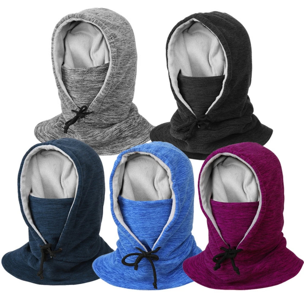 Warm Fleece Lining Drawstring Neck Gaiter  Windproof Hat Balaclava