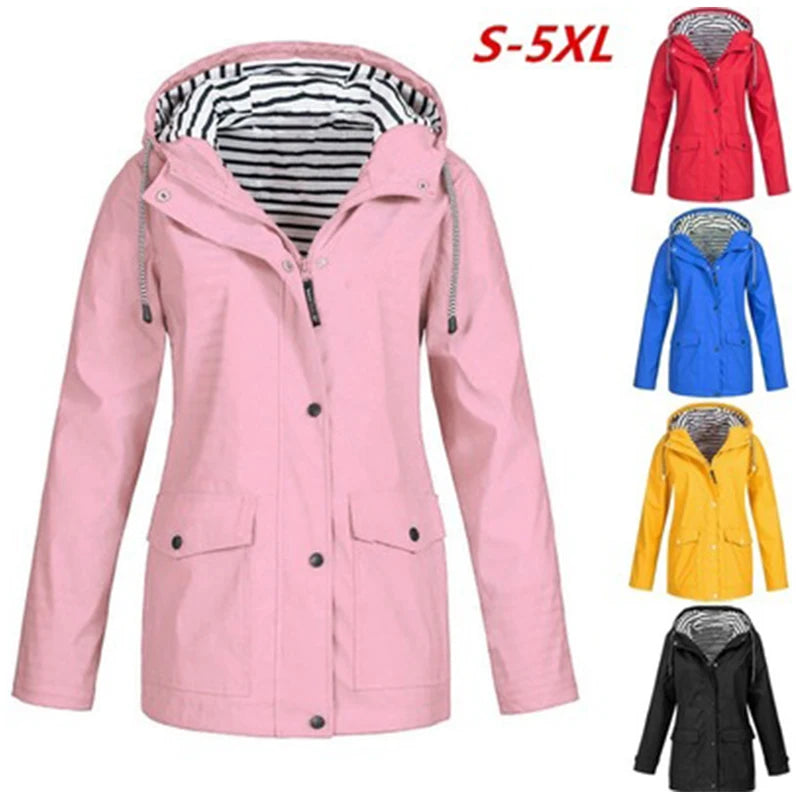 Solid Rain Jacket Plus Size Soft Waterproof Windproof Hooded Raincoat Women Softshell Jacket Winter Jacket Water Proof Hiking