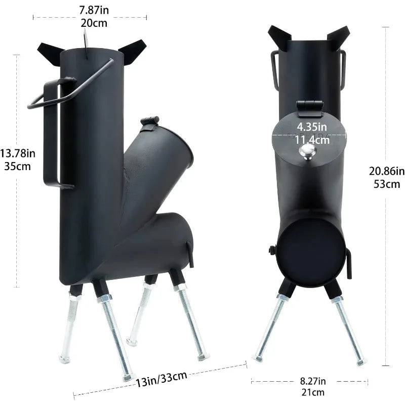 ROCKET STOVE. A portable wood-burning camping stove