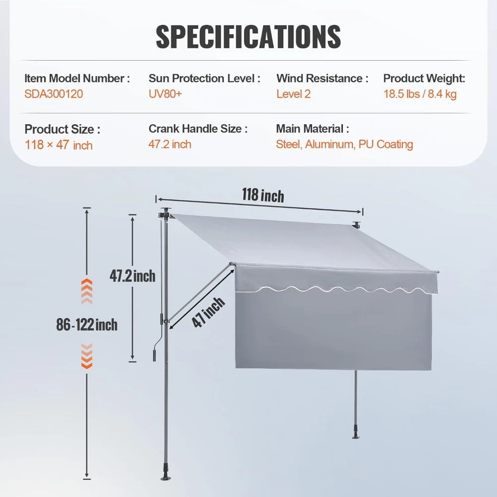 Outdoor Retractable Terrace Awning Tent Garden Shed Balcony