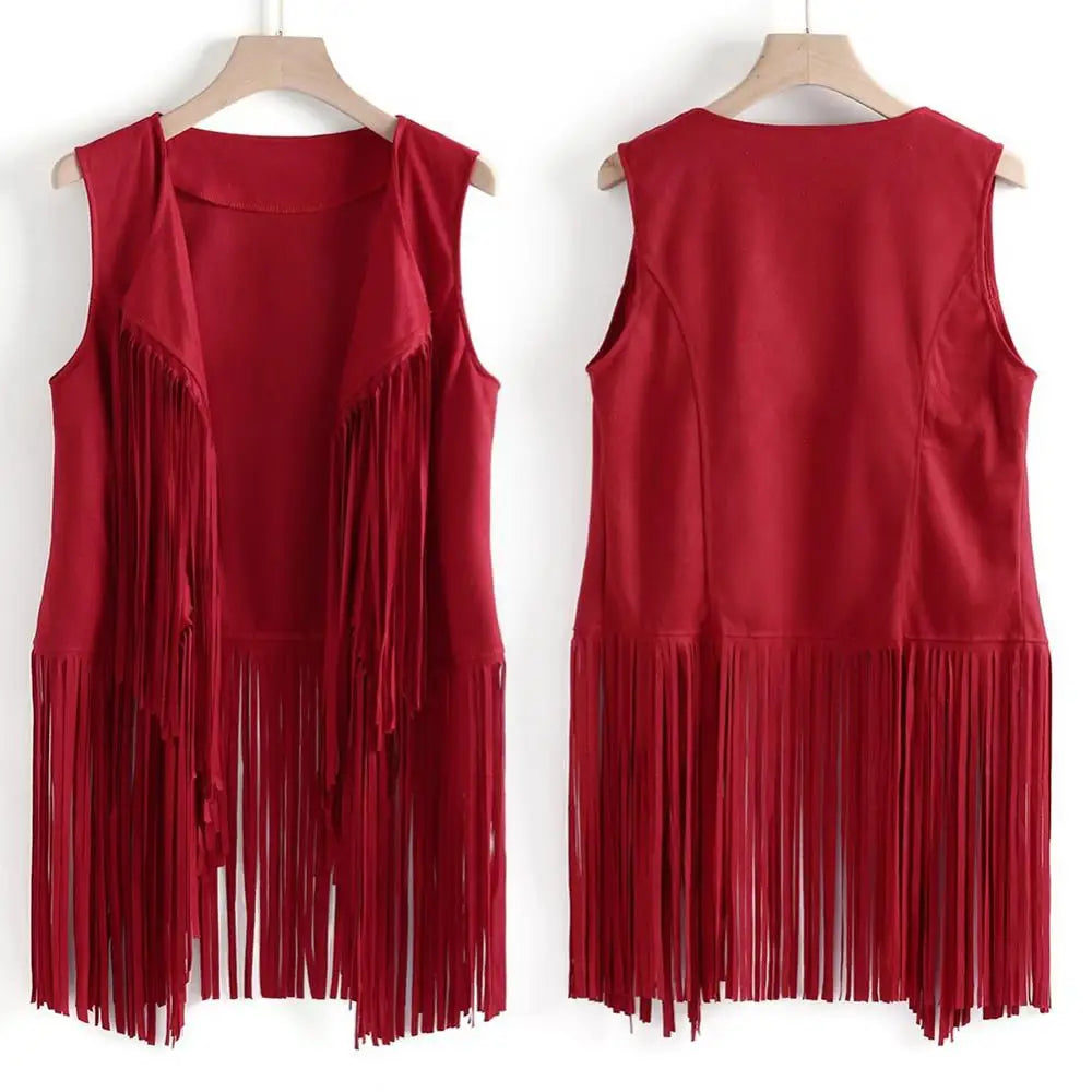 New Women Sleeveless Leather Vest With Suede Tassels